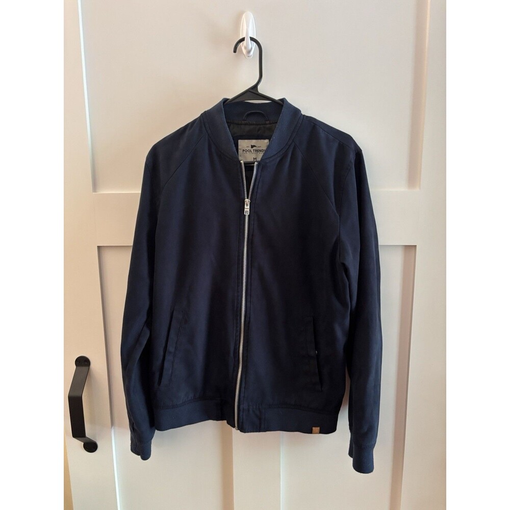 Pool Trendy Men’s Bomber Jacket Navy Blue Full Zip Size Medium